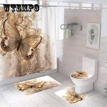 4 шт., водонепроницаемая и моющаяся занавеска для душа с бабочкой и набор ковриков для ванной, занавеска для душа в ванной комнате