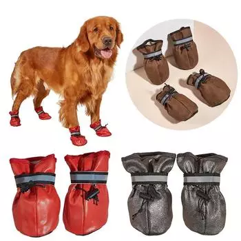 4 шт. водонепроницаемая обувь для домашних собак светоотражающие кожаные противоскользящие ботинки для больших собак регулируемые дождевые ботинки для золотистого ретривера лабрадора 8 коричневый