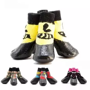 4 шт. водонепроницаемые моющиеся хлопковые нескользящие носки для щенков с защитой лап для щенков, обувь для улицы 3