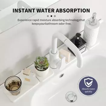 4 шт. водопоглощающий каменный поднос, мгновенно высыхающий, подставка под раковину, кухонная губка, подставка для мыла и зубных щеток для ванной комнаты, столешница белый
