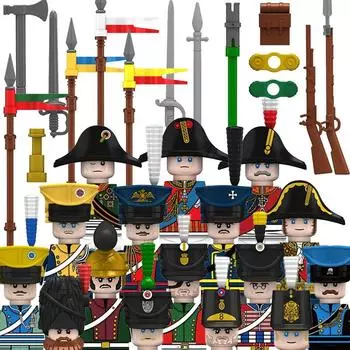 4 шт. военные строительные блоки, средневековые рыцари, герцог, маршал, фигурки наполеоновских войн, оружие, меч, флаги, доспехи на плечах, накидка, кирпич MOC