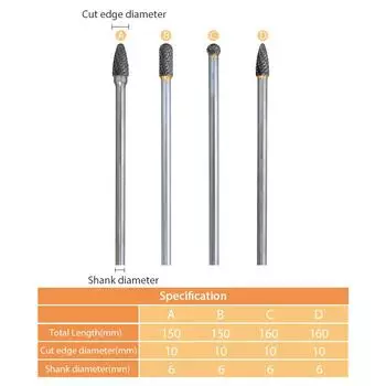 4 шт. вольфрамовая сталь, 1/4 дюйма, хвостовик, режущие борфрезы, диаметр режущей кромки 10 мм, длина 150/160 мм серебряный
