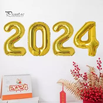 4 шт. воздушный шар с номером золотого цвета многоразовый герметичный реквизит для вечеринки 2024 Новый год декоративный надувной воздушный шар с гладкой поверхностью для вечеринки золотистый