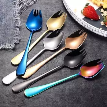 4 шт. встроенная ложка-вилка из нержавеющей стали, прочная, легкая, пищевая, с удобной ручкой, ложка-вилка розового золота