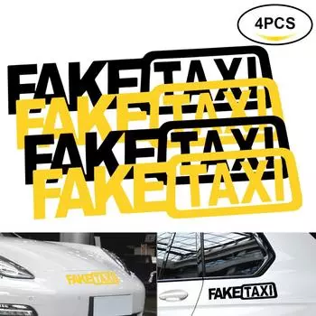 4 шт. забавная виниловая наклейка на окно, дверь, светоотражающая водостойкая съемная наклейка на автомобиль поддельное такси, самоклеящаяся эмблема, значок стайлинга автомобилей жёлтый