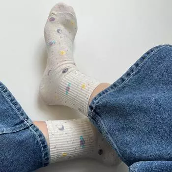 4 шт. забавные носки-трубы Y2K Planet Space женские носки до середины икры новинка луна звезды носки подарки 4pcs black