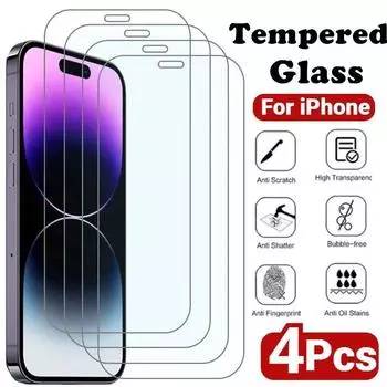 4 шт. закаленное защитное стекло для iPhone 15 14 13 12 11 Pro Max мини-защита экрана на iPhone 15 Plus X XR XS Max стекло Galaxy A01