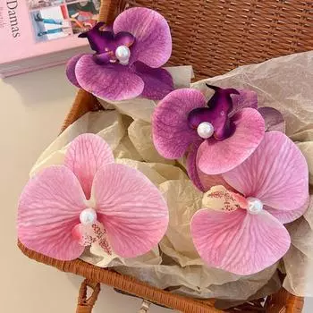 4 шт. заколка для волос элегантный цветок фаленопсис ручной работы шпилька украшение стильная заколка для ежедневного ношения и праздника фиолетовый