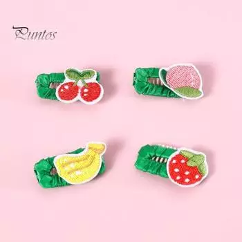 4 шт. заколка для волос для домашних животных, заколка для волос с вышитыми фруктами, ручная работа, кошка, собака, банан, клубника, персик, вишня, BB-заколки, милые аксессуары для волос для домашних животных на каждый день 4pcs