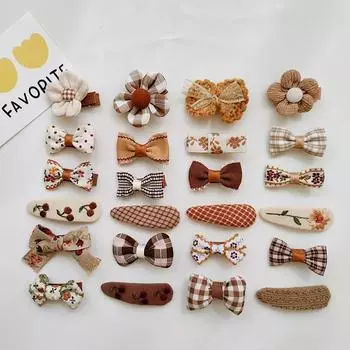 4 шт., заколка для волос для маленьких девочек, ретро, европейский стиль, цвет чая с молоком, детская заколка с цветочным принтом, милая челка, боковая заколка, аксессуары для волос