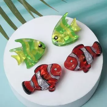 4 шт. Заколки-крабы для волос в виде рыбок для женщин и девочек, нескользящие, милые, красочные, мини-акриловые заколки для волос с морскими животными, летние аксессуары для волос