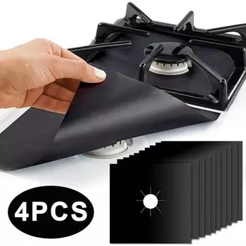 4 шт. Защитная накладка на крышку газовой плиты, чистящая салфетка для кухонной посуды, аксессуары для кухонной утвари, многоразовая защита для бойлера 4PCS чёрный