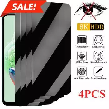 4 шт. Защитная пленка для экрана для Xiaomi Redmi Note 12 11 10 13 Pro 11S 9 8 7 Plus 5G 10S 9S Антишпионское стекло для Redmi 10C 9A 9 Note7 чёрный