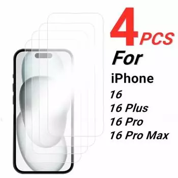 4 шт. защитное стекло для iPhone 16 Pro Max HD закаленное стекло iPhone16 i Phone 16 Plus 16Pro Max 5G 2024 защитные пленки для экрана For iPhone 11 Pro чистый