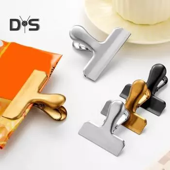 4 шт. зажимов из нержавеющей стали для пищевых пакетов, сильная сила укуса, герметичные зажимы для закусок, влагостойкие кухонные гаджеты для дома, прочный пакет для чипсов S чёрный