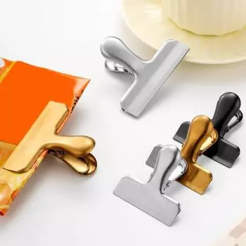 4 шт. зажимов из нержавеющей стали для пищевых пакетов, сильная сила укуса, герметичные зажимы для закусок, влагостойкие кухонные гаджеты для дома, прочный чип S чёрный