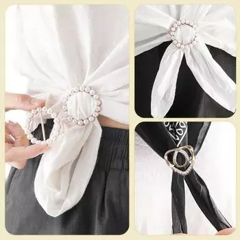 4 шт. зажимы для шарфа, круглые литые галстуки для рубашек, затягивающиеся на талии, пряжка со стразами, искусственный жемчуг, угловая завязанная пуговица для женщин 4pcs