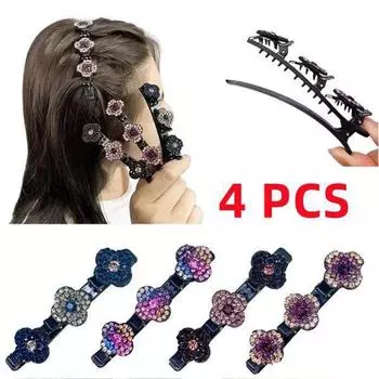 4 шт. женская модная атласная заколка для волос с бриллиантами, тканая заколка с четырьмя листьями клевера, повязка для волос разноцветный