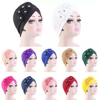 4 шт. Женская тюрбанная шапочка в национальном стиле с бриллиантами и цветами, эластичная повязка на голову, головной убор для химиотерапии