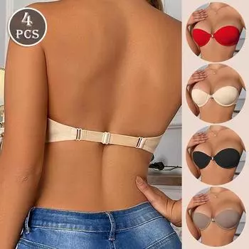 4 шт., женские бюстгальтеры с пряжкой спереди, простой однотонный бесшовный бюстгальтер без бретелек, женское белье с половиной чашки и проволочной чашкой BC 80B разноцветный