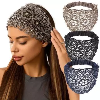 4 шт. женские модные широкие повязки на голову кружевной шарф для волос с резинкой для волос с цветочным жемчугом аксессуары