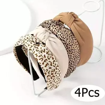 4 шт. женские повязки на голову с леопардовым принтом, крошечные точечные чистые резинки для волос для женщин и девочек 4Pcs