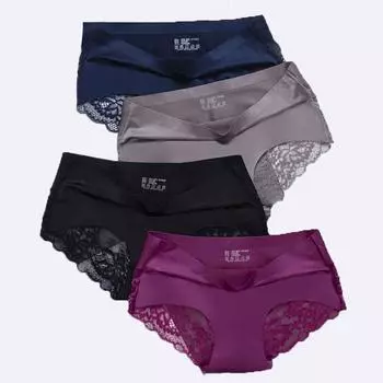 4 шт., женские сексуальные кружевные трусики, бесшовное шелковое нижнее белье, трусы для дам, хлопок, промежность, прозрачные M&4pcs
