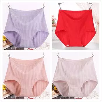 4 шт. женские трусы больших размеров из чистого хлопка, антибактериальные, мягкие, бесшовные, с высокой талией, дышащие, треугольные трусики XL