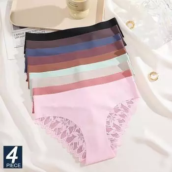 4 шт. Женское кружевное нижнее белье с цветочным принтом, бесшовные эластичные трусики, сексуальные открытые трусы с низкой талией, женское кружевное комфортное нижнее белье S&Set