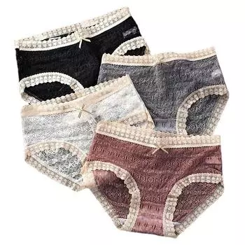 4 шт. женское нижнее белье со средней талией, трусы больших размеров, кружевные трусики, дышащее нижнее белье M