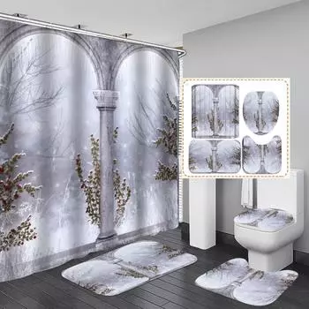 4 шт., зимние окна, наборы занавесок для душа для ванной комнаты, нескользящие коврики для ванной комнаты, крышка для унитаза, коврик для ванной