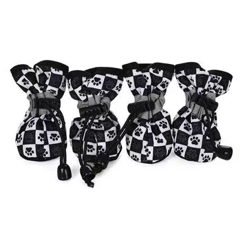 4 шт. зимняя обувь для собак на тротуаре, теплые ботинки для собак с противоскользящей подошвой, защитные ботинки для лап, пинетки для щенков со светоотражающими ремнями, обувь для собак маленьких и средних пород 3#