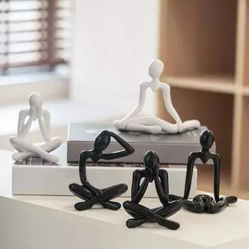 4 шт. Золотая статуя мыслителя, абстрактная скульптура, пластиковые коллекционные фигурки, витрина для гостиной, домашний офис, декор 4pcs чёрный