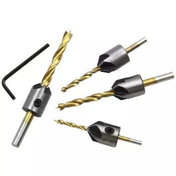 4 шт. Золотое трехконечное сверло по дереву с потайной головкой и шурупом, расширитель отверстий, электрический инструмент для сверления, аксессуары