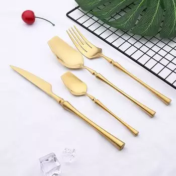 4 шт. золотой набор столовых приборов из нержавеющей стали 304, набор столовой посуды, матовый нож, вилка, ложка, столовые приборы, роскошный модный набор столовых приборов