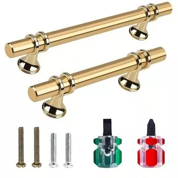 4 шт. Золотые ручки для шкафов из нержавеющей стали, ручки для шкафов цвета шампанского, золотые ручки для кухни с двумя размерами винтов и двумя отвертками 4pcs - 3.94in