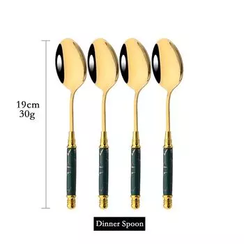 4 шт. золотые столовые приборы с длинной ручкой, посуда из нержавеющей стали, мороженное, кофейная ложка, чайная ложка, столовая посуда, кухонные принадлежности для ресторана чёрный/золотой