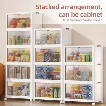 4 штабелируемых контейнера для хранения с крышками и колесами, открытыми спереди и сверху, большой вместимости 3 pack белый