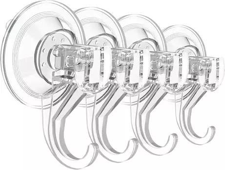 4 штуки Крючки на присосках для душа, Большие прозрачные сверхпрочные крючки на присосках, Подвески для венков