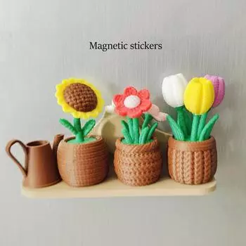 4 штуки магнитов-ваз подходят для холодильников, настольных украшений, домашних фасадов и любых других плоских или магнитных мест. (3D) One Size