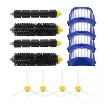 4 синих фильтра AeroVac + 2 комплекта основных щеток + 4 боковых щетки для iRobot Roomba 600 Series 620 630 650 660, сменный аксессуар