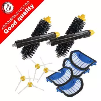 4 синих фильтра AeroVac + 2 комплекта основных щеток + 4 боковые щетки для iRobot Roomba 600 Series 620 630 650 660, замена аксессуаров