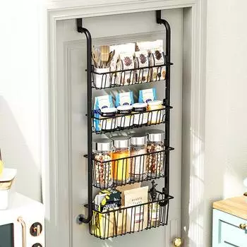 4-слойная дверная подвесная стойка для хранения с присосками, корзина для хранения без дырокола для ванной комнаты, кухни, дома, органайзеров для мелочей 4 Layers