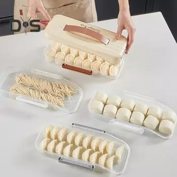 4-слойная коробка для пельменей с ложкой и формой. Штабелируемый футляр для пельменей с ручкой крышки. Циферблат с датой. Прозрачные контейнеры для хранения продуктов. Набор для кухонного холодильника. белый