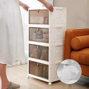 4-слойные складные контейнеры для хранения с колесиками и крышкой. Штабелируемые органайзеры для хранения. Складной пластиковый шкаф для хранения для домашнего офиса. 4 layer