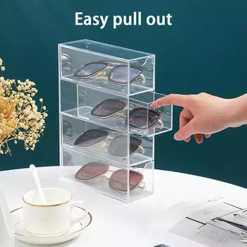 4-слойный акриловый ящик для хранения очков, штабелируемый, прозрачный, с выдвижным ящиком, держатель для дисплея, органайзер для солнцезащитных очков, шкатулка для ювелирных изделий чистый