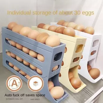 4-слойный автоматический подвижный держатель, стойка для холодильника, ящик для хранения яиц, контейнер, кухонный холодильник, диспенсер для яиц, органайзер для яиц на холодильнике белый