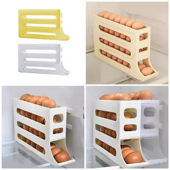 4-слойный держатель для яиц, удобный автоматический диспенсер для вращающихся яиц, практичный ящик для хранения с выдвижной крышкой, прокручивающийся органайзер для яиц B