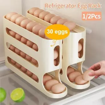 4-слойный холодильник для хранения яиц, большая емкость, кухонный контейнер для катающихся яиц, дозатор для катающихся яиц для столешницы холодильника
