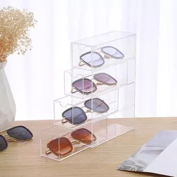 4-слойный пластиковый ящик для хранения, прозрачный пылезащитный стеллаж для хранения очков 1PC